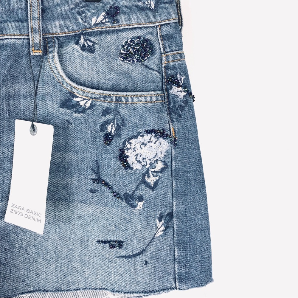 ZARA Embroidered Denim Shorts - Picture 5 of 8